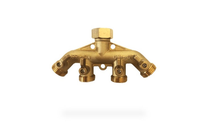 Garden Hose Fitting - 4-Way Splitter - Valved