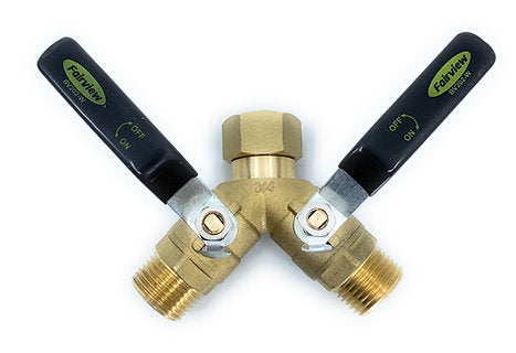 Garden Hose Fitting - Professional Series 2 Way Splitter - Valved - Corkums Pipe & Culvert Online